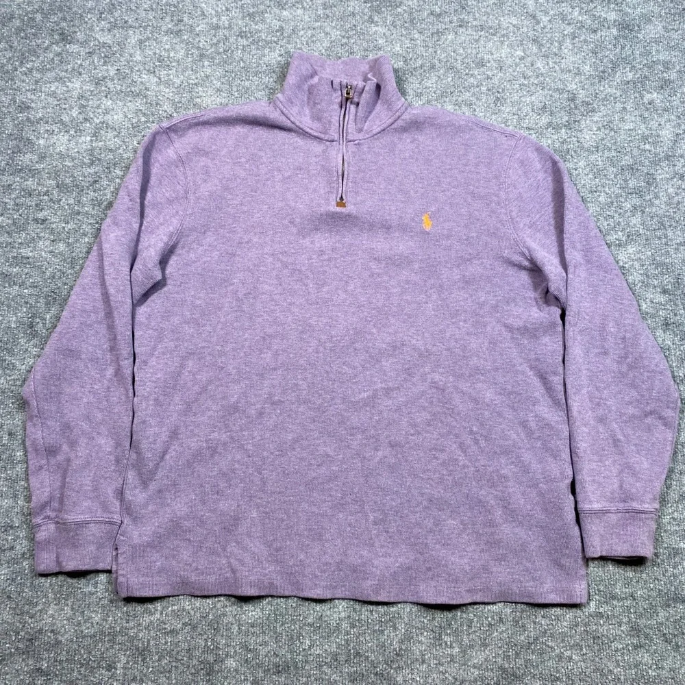 Polo Ralph‎ Lauren Mens Large Purple Quarter Zip Pullover Cotton Knit Sweater L